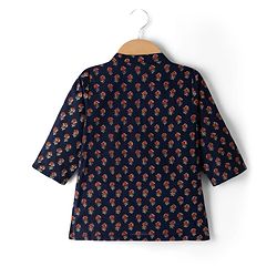 Babyhug 100% Cotton Woven Full Sleeves Floral Printed Kurta & Dhoti Set - Navy Blue