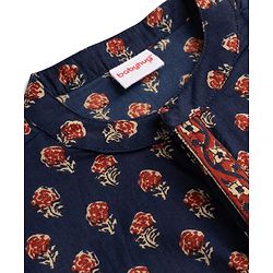 Babyhug 100% Cotton Woven Full Sleeves Floral Printed Kurta & Dhoti Set - Navy Blue