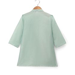 Babyhug Cotton Blend Woven Full Sleeves Boyssolid Dhoti Kurta Set With Jungle Safari Theme Embroidered Jacket - Light Green