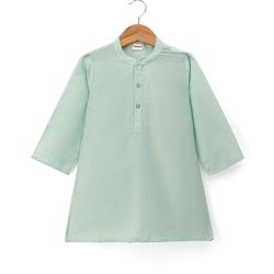 Babyhug Cotton Blend Woven Full Sleeves Boyssolid Dhoti Kurta Set With Jungle Safari Theme Embroidered Jacket - Light Green
