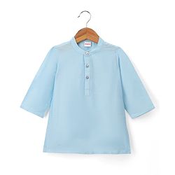 Babyhug Cotton Blend Woven Full Sleeves Boyssolid Dhoti Kurta Set With Embroidered Jacket - Light Blue