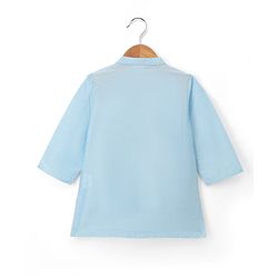 Babyhug Cotton Blend Woven Full Sleeves Boyssolid Dhoti Kurta Set With Embroidered Jacket - Light Blue