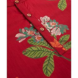 Babyhug 100% Cotton Woven Full Sleeves Floral Printed Kurta & Dhoti Set - Red