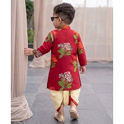 Babyhug 100% Cotton Woven Full Sleeves Floral Printed Kurta & Dhoti Set - Red