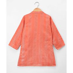 Babyhug Cotton Blend Woven Full Sleeves Dobby Dhoti Kurta Set With Zari Work - Orange