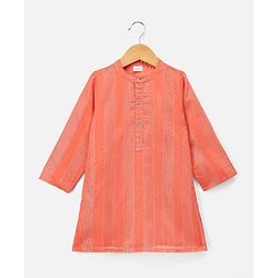 Babyhug Cotton Blend Woven Full Sleeves Dobby Dhoti Kurta Set With Zari Work - Orange