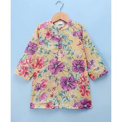 Babyhug Cambric Woven Full Sleeves Floral Printed Kurta & Dhoti Set - Yellow