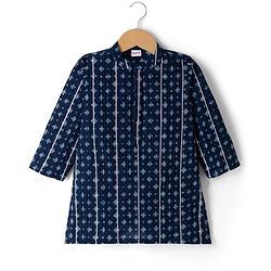 Babyhug 100% Cotton Cambric Woven Full Sleeves Pintucked Floral Printed Kurta Dhoti Set - Blue