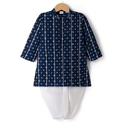 Babyhug 100% Cotton Cambric Woven Full Sleeves Pintucked Floral Printed Kurta Dhoti Set - Blue