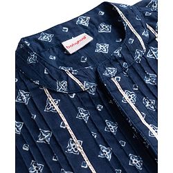 Babyhug 100% Cotton Cambric Woven Full Sleeves Pintucked Floral Printed Kurta Dhoti Set - Blue