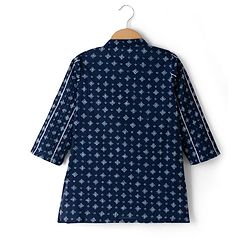 Babyhug 100% Cotton Cambric Woven Full Sleeves Pintucked Floral Printed Kurta Dhoti Set - Blue