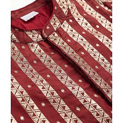 Babyhug Brocade Woven Full Sleeves Striped & Foil Printed Kurta & Dhoti Set - Maroon