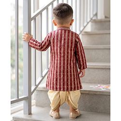 Babyhug Brocade Woven Full Sleeves Striped & Foil Printed Kurta & Dhoti Set - Maroon