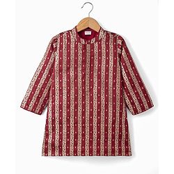 Babyhug Brocade Woven Full Sleeves Striped & Foil Printed Kurta & Dhoti Set - Maroon