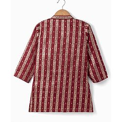 Babyhug Brocade Woven Full Sleeves Striped & Foil Printed Kurta & Dhoti Set - Maroon