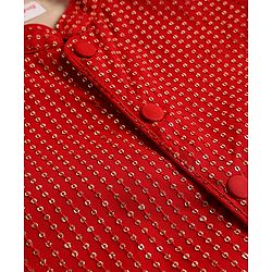 Babyhug Cotton Blend Woven Full Sleeves Solid Kurta Pyjama Set With Sequenced Detailing Jacket - Red & Beige