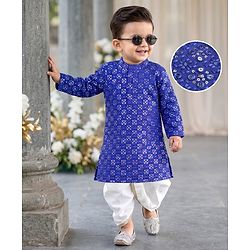 Babyhug Georgette Woven Full Sleeves Embroidered & Sequinned Dhoti Kurta Set - Blue
