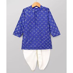 Babyhug Georgette Woven Full Sleeves Embroidered & Sequinned Dhoti Kurta Set - Blue