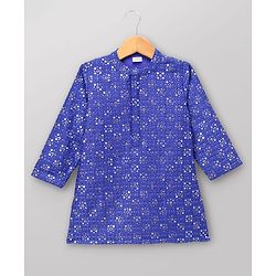 Babyhug Georgette Woven Full Sleeves Embroidered & Sequinned Dhoti Kurta Set - Blue
