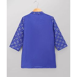 Babyhug Georgette Woven Full Sleeves Embroidered & Sequinned Dhoti Kurta Set - Blue