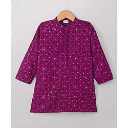 Babyhug Georgette Woven Full Sleeves Floral Embroidered & Sequinned Kurta Pajama Set - Wine