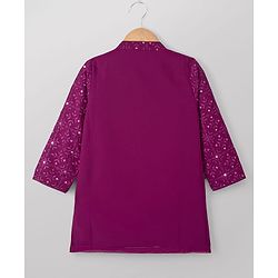 Babyhug Georgette Woven Full Sleeves Floral Embroidered & Sequinned Kurta Pajama Set - Wine