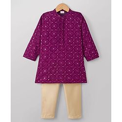 Babyhug Georgette Woven Full Sleeves Floral Embroidered & Sequinned Kurta Pajama Set - Wine