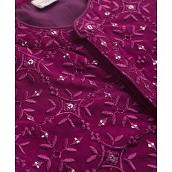 Babyhug Georgette Woven Full Sleeves Floral Embroidered & Sequinned Kurta Pajama Set - Wine