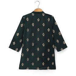 Babyhug Chanderi Woven Full Sleeves Floral Embroidered Kurta Pajama Set - Dark Green