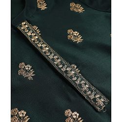 Babyhug Chanderi Woven Full Sleeves Floral Embroidered Kurta Pajama Set - Dark Green