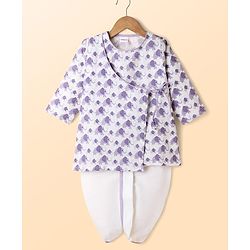 Babyhug 100% Cotton Cambric Woven Full Sleeves Kurta Dhoti Set with Elephant Print - White