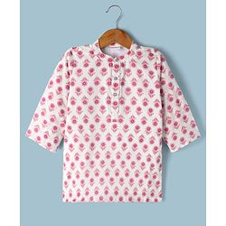 Babyhug 100% Cotton Cambric Woven Full Sleeves Floral Printed Kurta & Dhoti Set - White