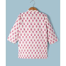 Babyhug 100% Cotton Cambric Woven Full Sleeves Floral Printed Kurta & Dhoti Set - White
