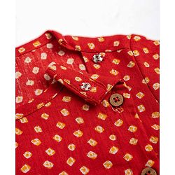 Babyhug 100% Cotton Cambric Woven Full Sleeves Jamna Kurta Dhoti Set - Red