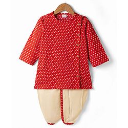 Babyhug 100% Cotton Cambric Woven Full Sleeves Jamna Kurta Dhoti Set - Red