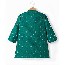 Babyhug Brocade Woven Full Sleeves Floral Embroidered Kurta Dhoti Set - Teal Blue