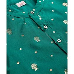 Babyhug Brocade Woven Full Sleeves Floral Embroidered Kurta Dhoti Set - Teal Blue