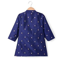 Babyhug Brocade Woven Full Sleeves Kurta Pajama Set with Floral Embroidery - Navy Blue