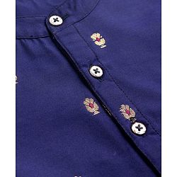 Babyhug Brocade Woven Full Sleeves Kurta Pajama Set with Floral Embroidery - Navy Blue