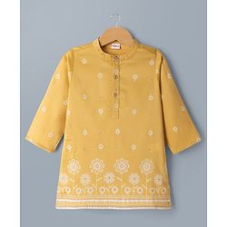 Babyhug Woven Full Sleeves Floral Embroidered Kurta Dhoti Set - Yellow