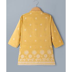 Babyhug Woven Full Sleeves Floral Embroidered Kurta Dhoti Set - Yellow