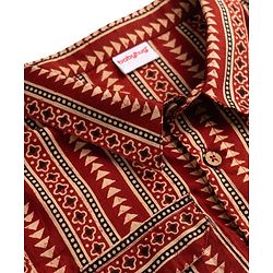 Babyhug 100% Cotton Woven Half Sleeves Striped & Printed Kurta - Maroon