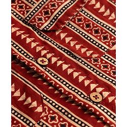Babyhug 100% Cotton Woven Half Sleeves Striped & Printed Kurta - Maroon