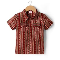 Babyhug 100% Cotton Woven Half Sleeves Striped & Printed Kurta - Maroon