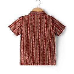 Babyhug 100% Cotton Woven Half Sleeves Striped & Printed Kurta - Maroon