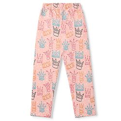 Babyhug Cotton Knit Full Sleeves Quilted Co-Ords T-Shirt & Pyjama Winter Wear Night Suit with Crown Print - Pink