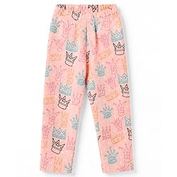 Babyhug Cotton Knit Full Sleeves Quilted Co-Ords T-Shirt & Pyjama Winter Wear Night Suit with Crown Print - Pink