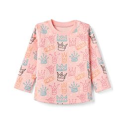 Babyhug Cotton Knit Full Sleeves Quilted Co-Ords T-Shirt & Pyjama Winter Wear Night Suit with Crown Print - Pink