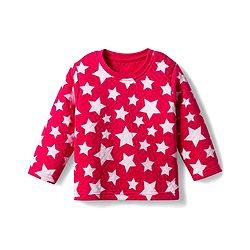 Babyhug Cotton Knit Full Sleeves Quilted Co-Ords T-Shirt & Pyjama Winter Wear Night Suit with Star Print - Red