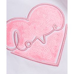 Babyhug 100% Cotton Knit T-Shirts with Full Peasant Sleeves and Love Heart Embroidery with Sequins - White